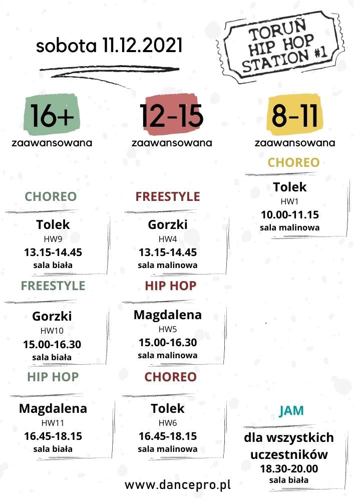SOBOTA Toruń Hip Hop Station – warsztaty w Jagielski Dance Project